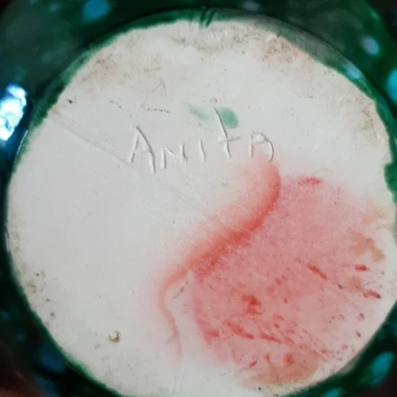 Hand Made Small Dripped Glaze Green Pitcher Vase - Picture 7 of 8